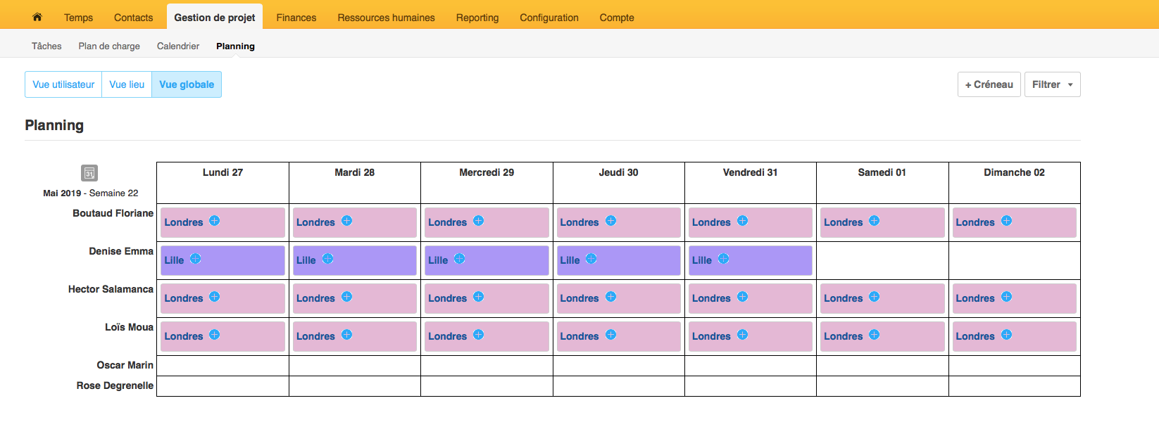 planning global de tous les utilisateurs